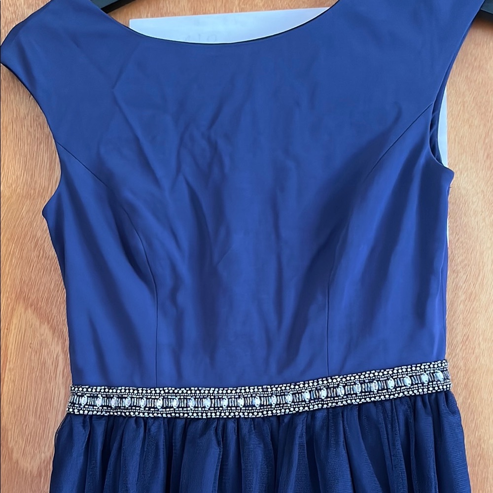 Aidan Mattox Navy Beaded Waist Maxi Dress
